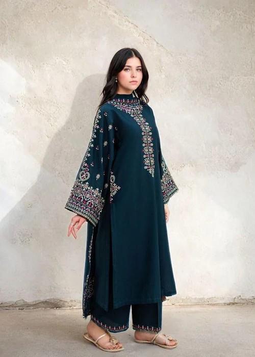 Embroidered Cotton Suit - Designer 3 piece - Chiffon Dupatta