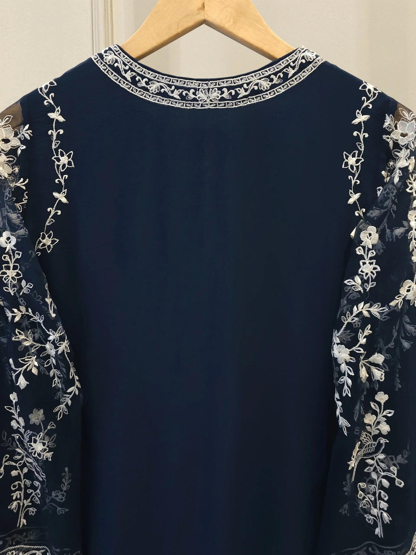 Agha Noor 3 Piece - Embroidered Chiffon Suit - Chiffon Dupatta - Navy Blue