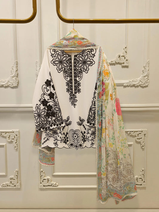 Agha Noor 3 Piece - Embroidered Lawn Suit - Chiffon Dupatta