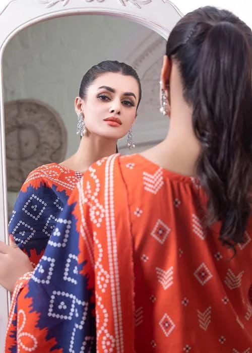 3 piece - Soft Khadi Coral Orange Suit - Size Medium - Chest Size 40"