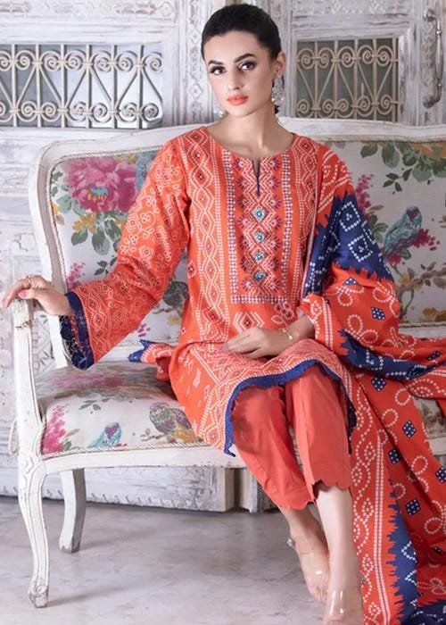 3 piece - Soft Khadi Coral Orange Suit - Size Medium - Chest Size 40"