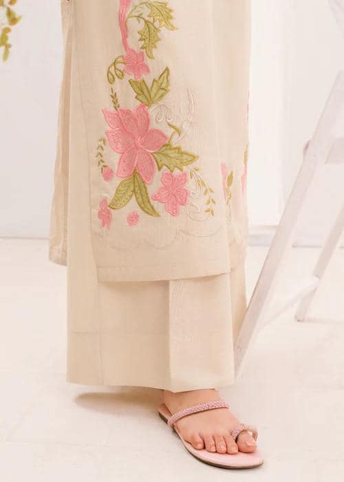 3 piece Embroidered Lawn Suit - Ivory