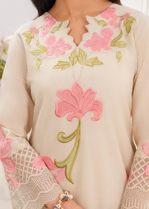 3 piece Embroidered Lawn Suit - Ivory
