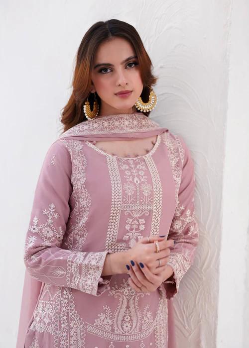 3 Piece Heavily Embroidered Chiffon Suit - Raw Silk Pants