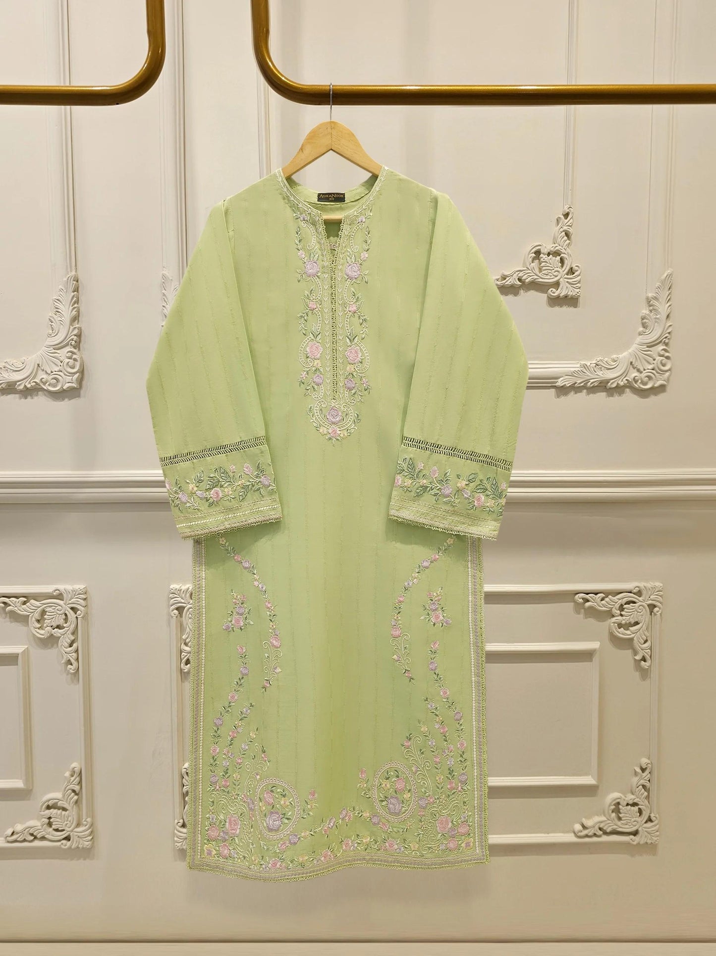Agha Noor 2 piece - Pure Embroidered Lawn Suit - Pista Green