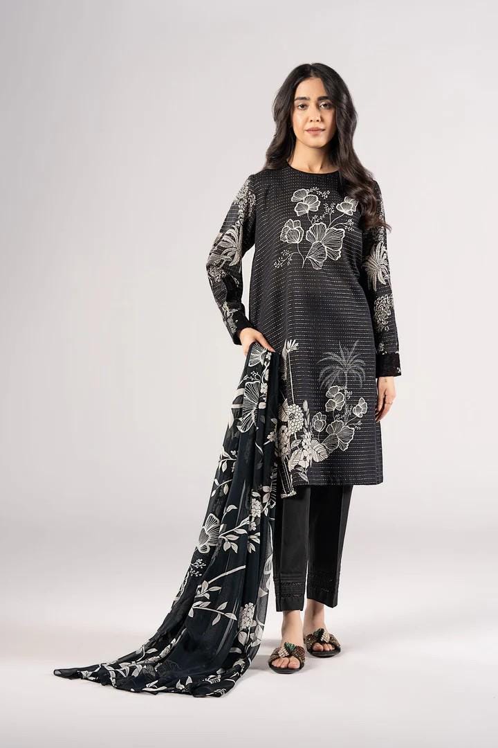 Maria.B - 2 Pc Embroidered Lurex Cotton Suit - Chiffon Dupatta - Large