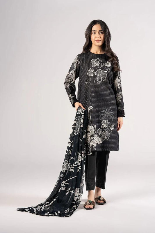 Maria.B - 2 Pc Embroidered Lurex Cotton Suit - Chiffon Dupatta - Large