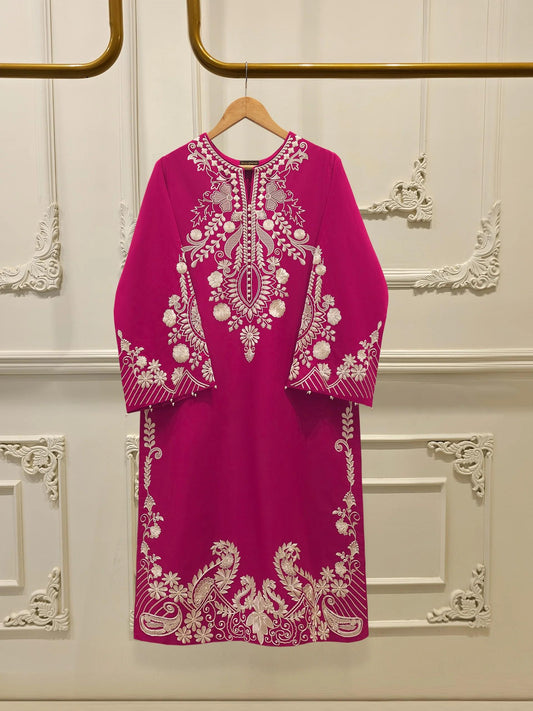 Embroidered Lawn Suit - Agha Noor 2 piece - Hot Pink - Size - Large - Chest size 44"