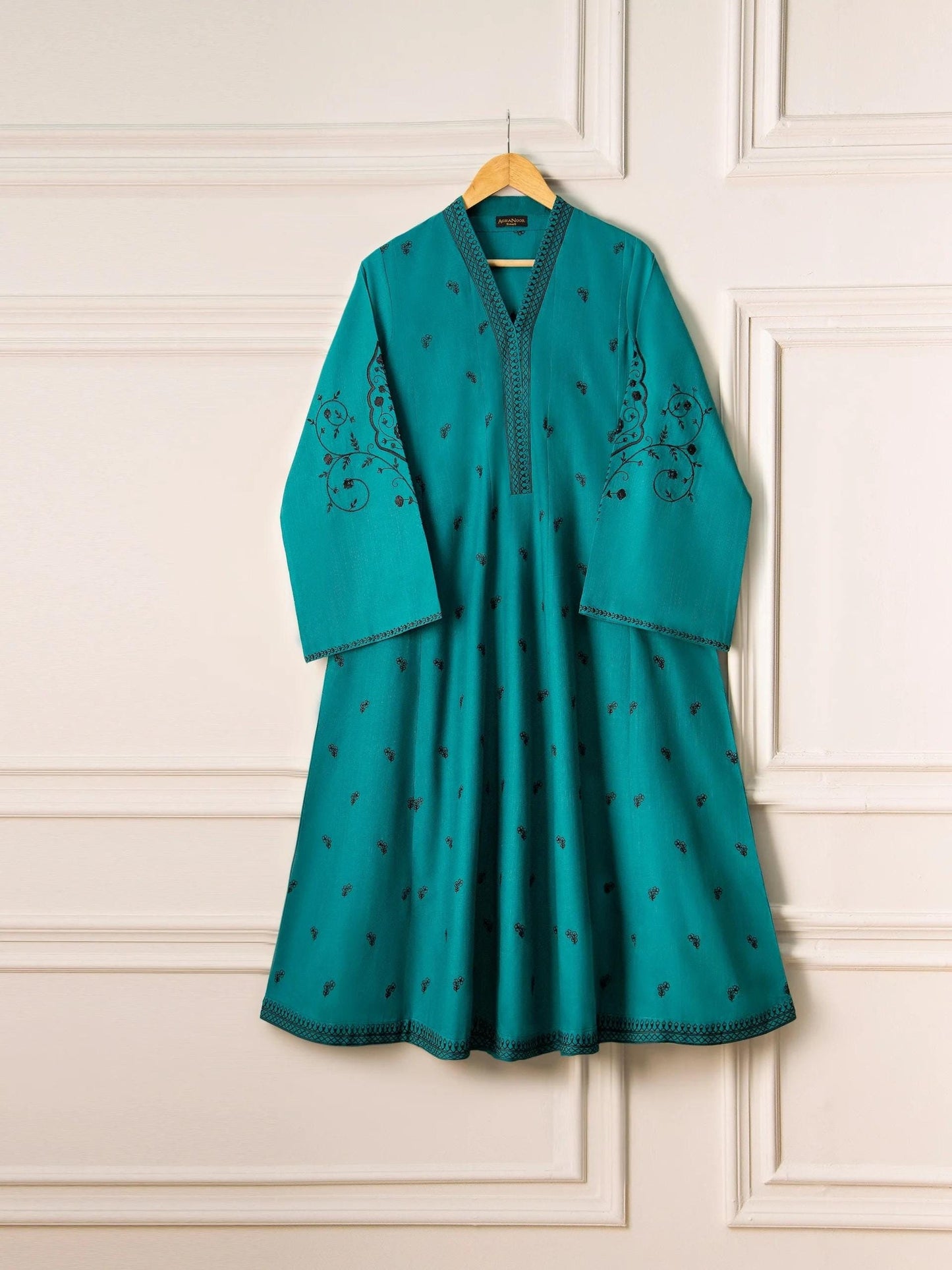 Agha Noor 2 Piece - Embroidered Khaddar Frock Suit - Teal Blue