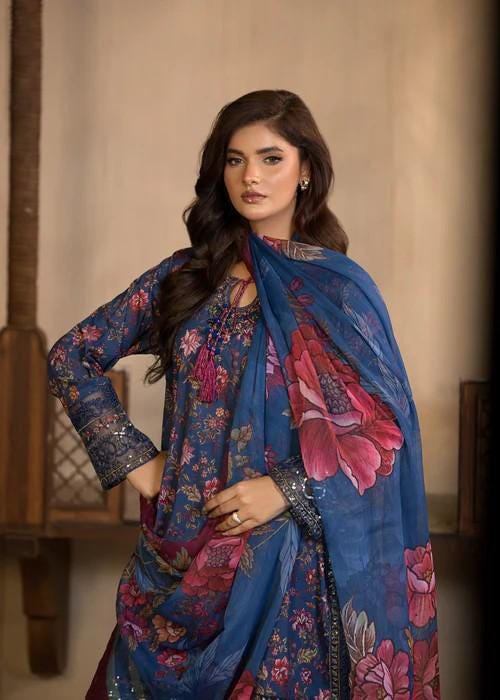 Designer Printed Lawn Suit - Chiffon Dupatta