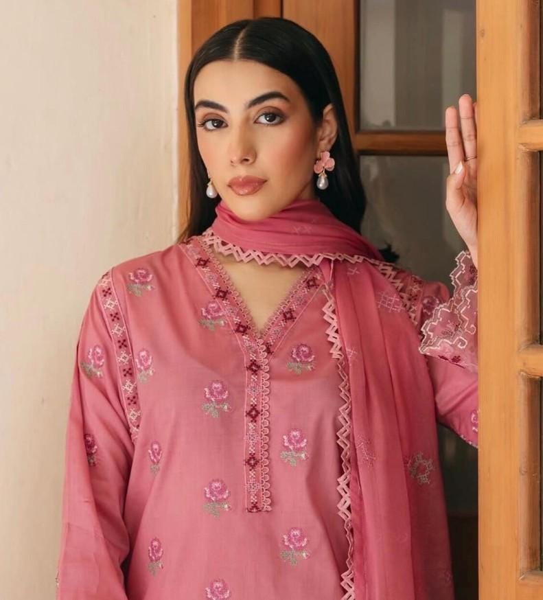 3 Piece Pakistani Lawn Embroidered Designer Suit