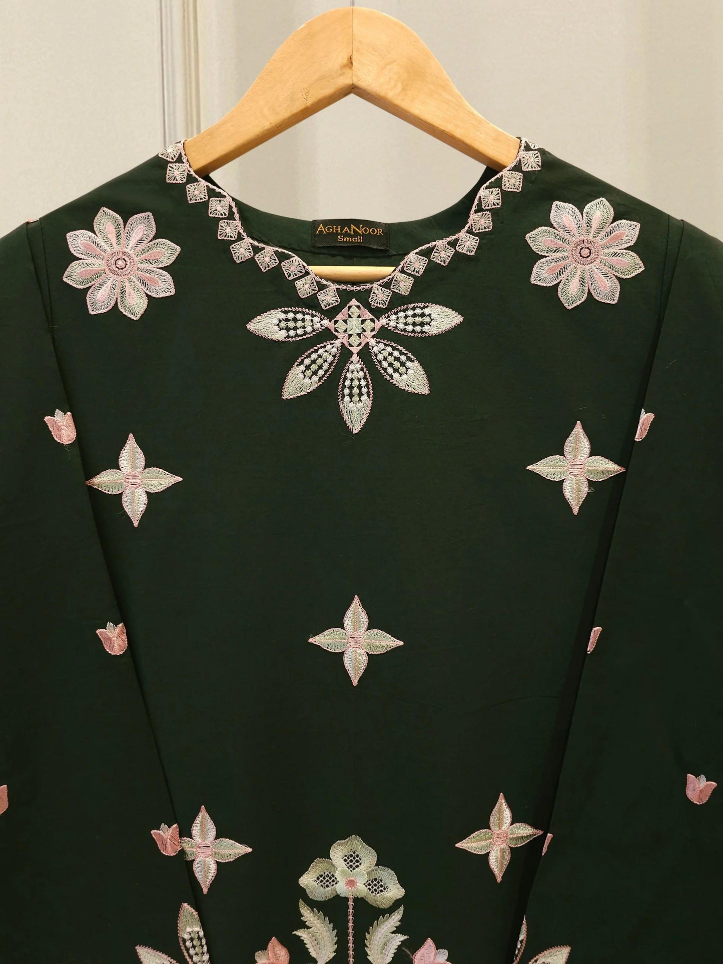 Agha Noor 2 piece - Dark Green Embroidered Palazzo Lawn Suit