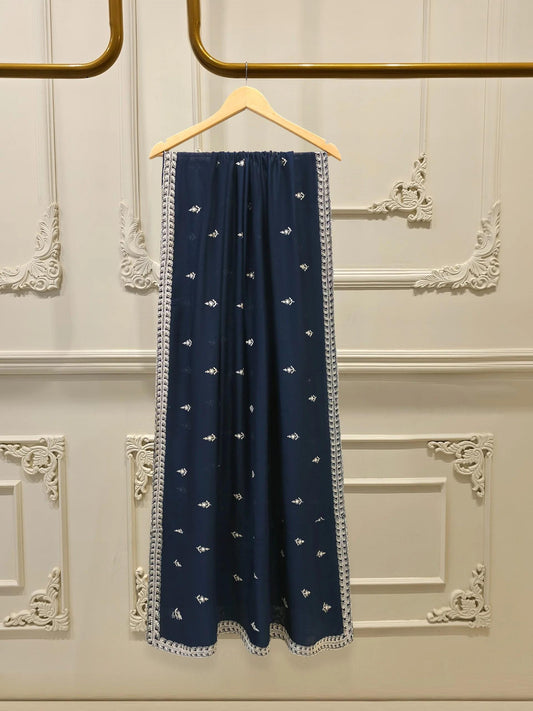 Agha Noor 3 Piece - Embroidered Cotton Net Suit -- Navy Blue