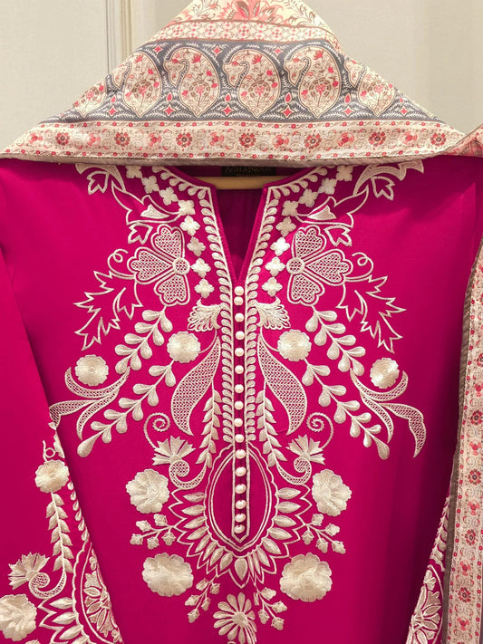 Agha Noor 3 piece - Embroidered Lawn Suit - Hot Pink