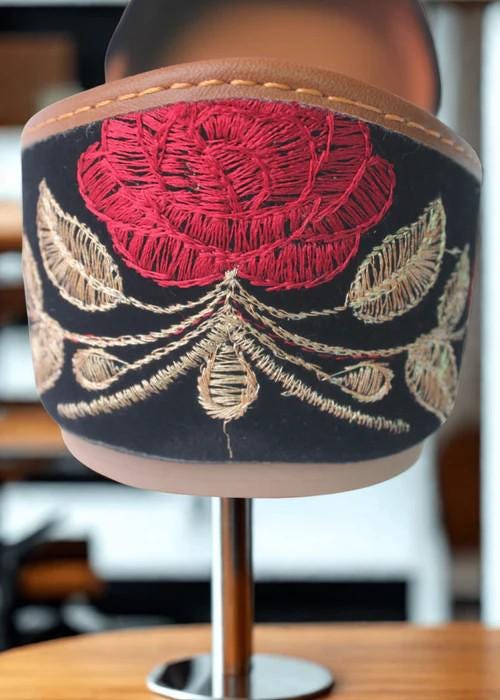 Womens Ethnic Footwear - Black Velvet Khussa with Red Roses