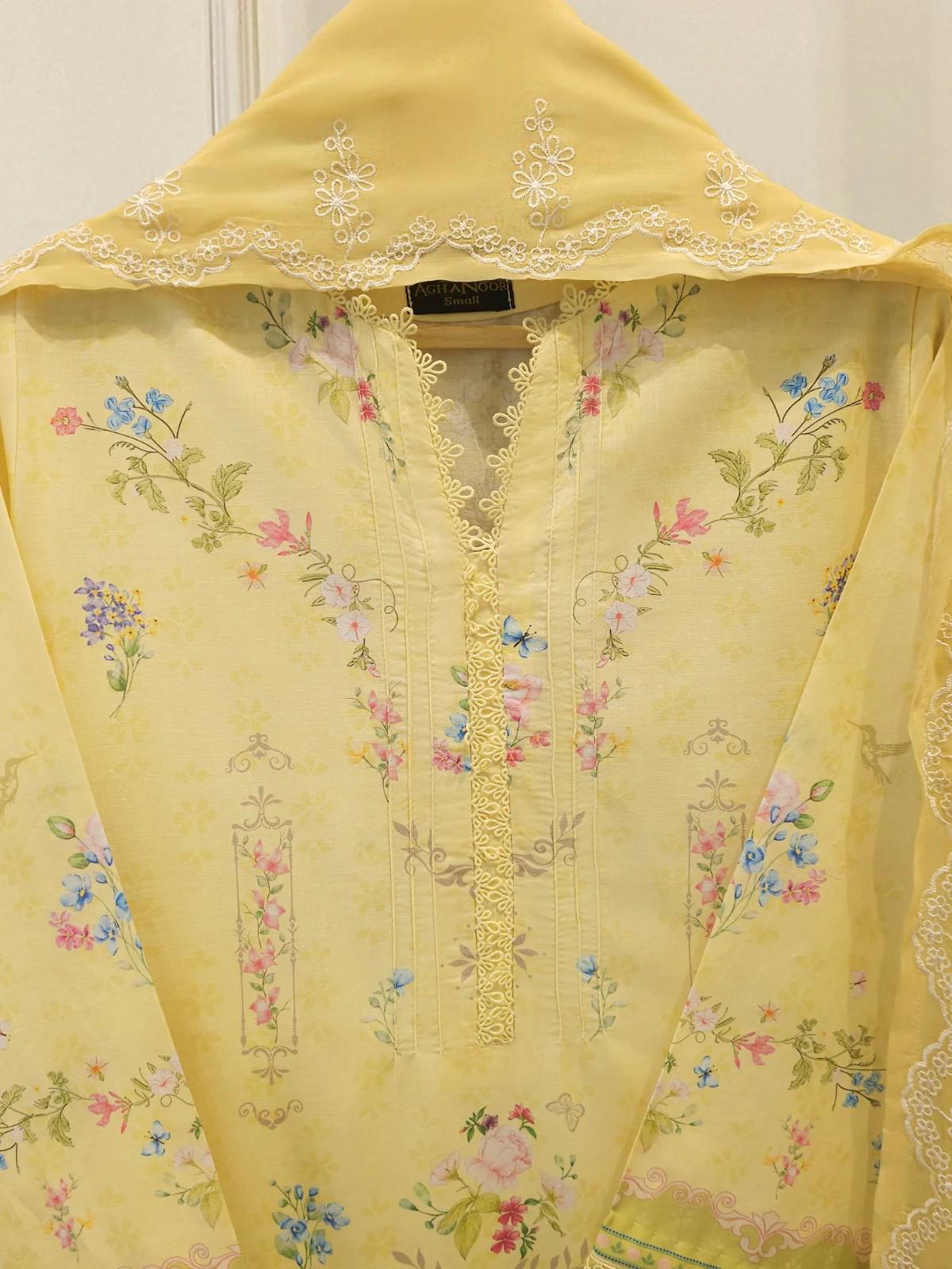 Agha Noor 2 piece - Printed Cotton Shirt and Chiffon Dupatta