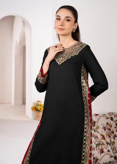 2 piece - Embroidered Lawn Suit - Black and Red