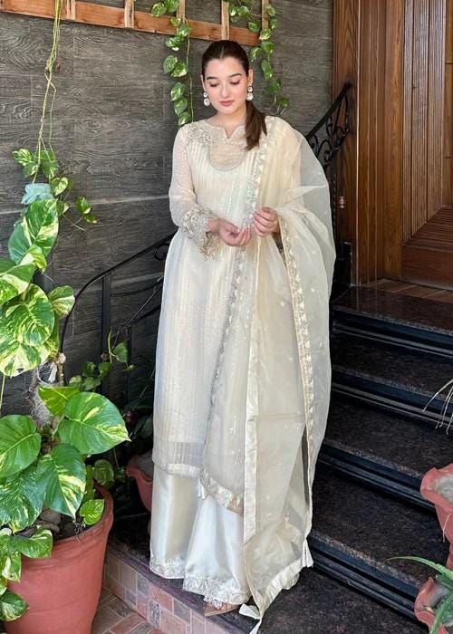 Embroidered Chiffon and Raw Silk Palazzo Designer Suit with Organza Dupatta - 3 Piece