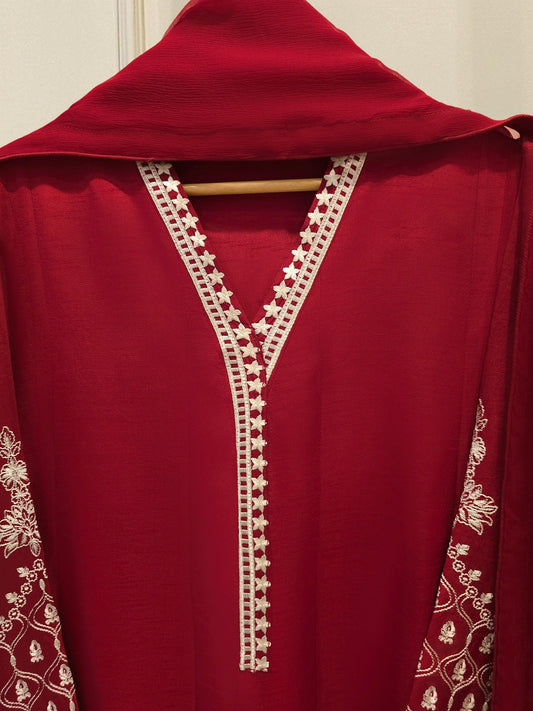 Agha Noor 3 Piece Pure Silk Embroidered Suit - Chiffon Dupatta