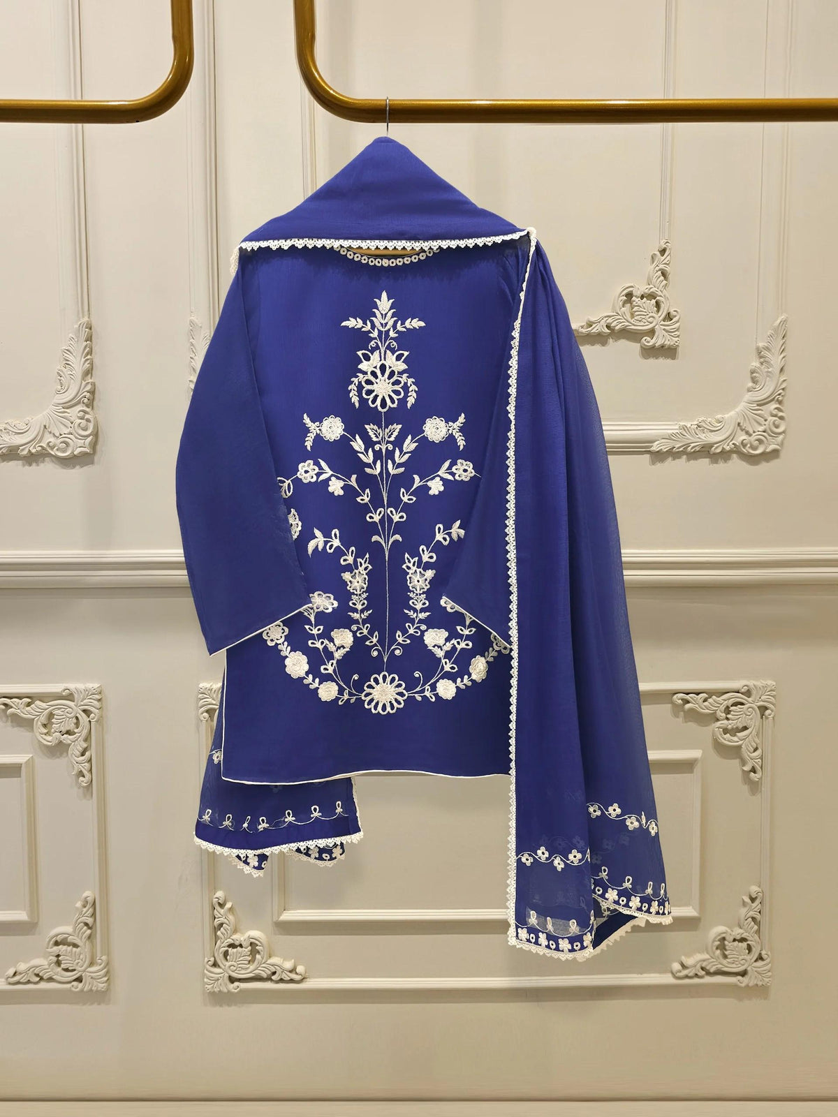 Agha Noor 3 Piece Pure Cotton Net Embroidered Suit