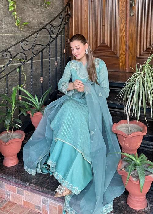 Embroidered Chiffon and Raw Silk Palazzo Designer Suit with Organza Dupatta - 3 Piece