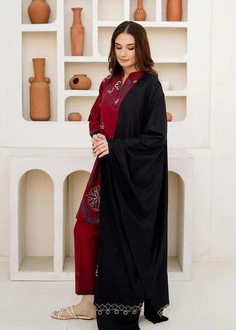 3 piece - Aari Stitched Resham Embroidery Khaddar (Khadi) Suit - Linen Shawl