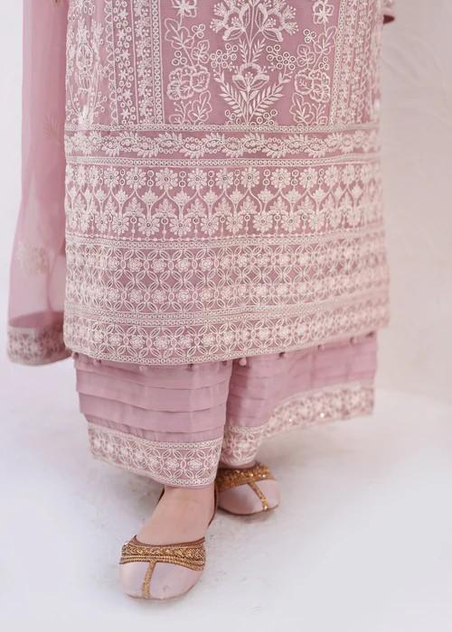 3 Piece Heavily Embroidered Chiffon Suit - Raw Silk Pants