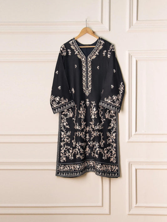 Agha noor 2 pieces - Pure Silk Embroidered Suit - Black - India Pakistan Bangladesh Shalwar Kameez