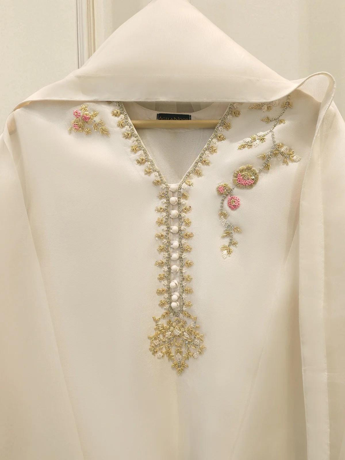 Agha Noor 3 Piece Pure Organza Embroidered Suit - White