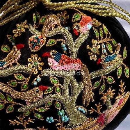 Beautiful Handmade Velvet Potli Bag for Weddings and Parties - Chamki and Zari Embroidery