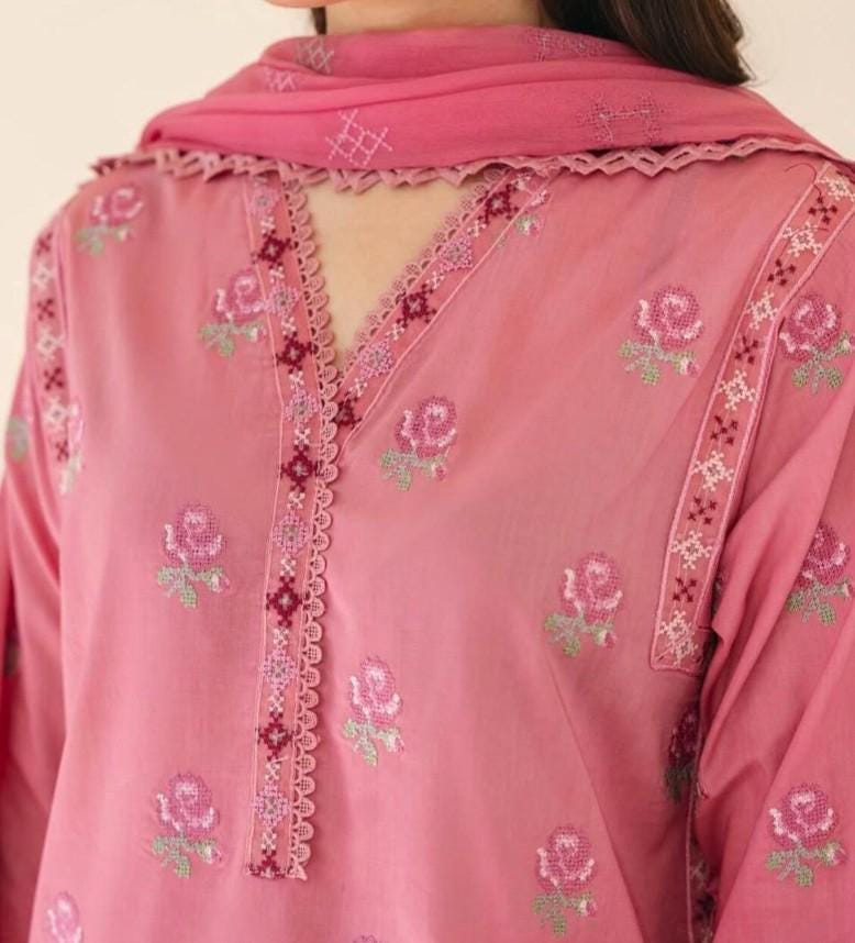 3 Piece Pakistani Lawn Embroidered Designer Suit
