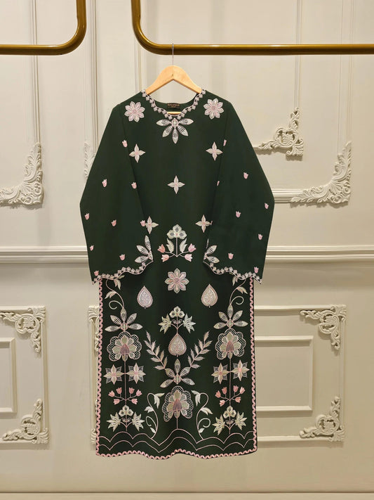 Agha Noor 2 piece - Dark Green Embroidered Palazzo Lawn Suit