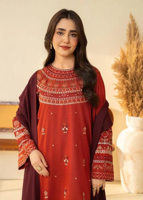 Embroidered Marina Farshi Shalwar Suit - 3 Piece Designer Winter Wear