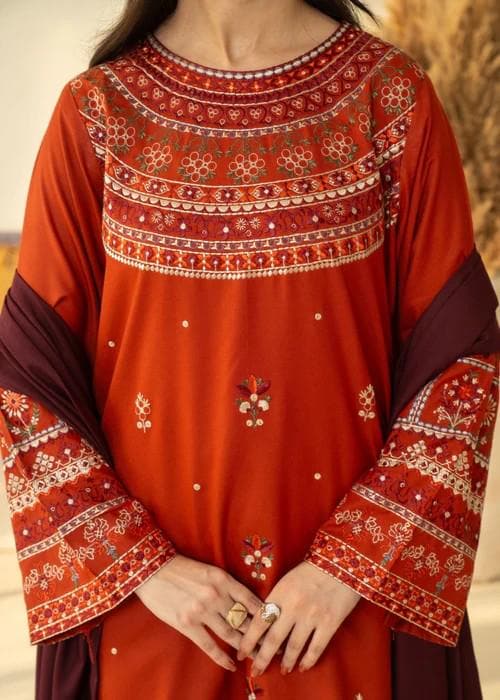Embroidered Marina Farshi Shalwar Suit - 3 Piece Designer Winter Wear