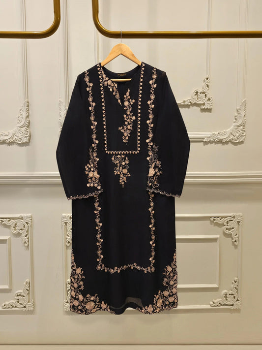 Aghanoor 2 Piece Cotton Net Embroidered Suit Size (Large, Medium) - Black
