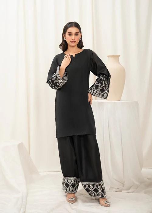 2 piece - Embroidered Farshi Shalwar Kattan Silk Suit - Size (M, L)