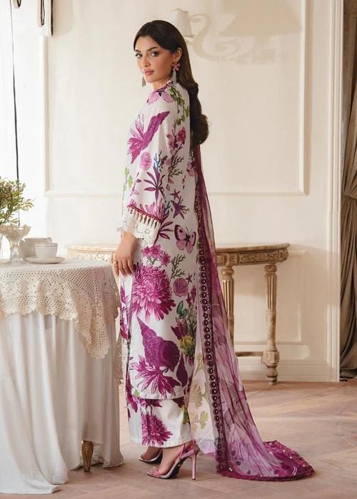 Pakistani Designer 3 Piece Spring Wear Palazzo Suit with Chiffon Dupatta