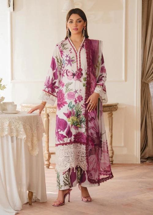 Pakistani Designer 3 Piece Spring Wear Palazzo Suit with Chiffon Dupatta