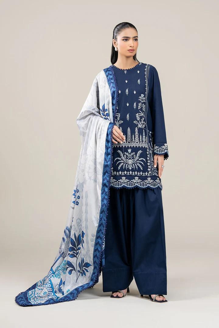 Maria.B - 3 Pc Farshi Shalwar Embroidered Crosshatch Lawn Suit