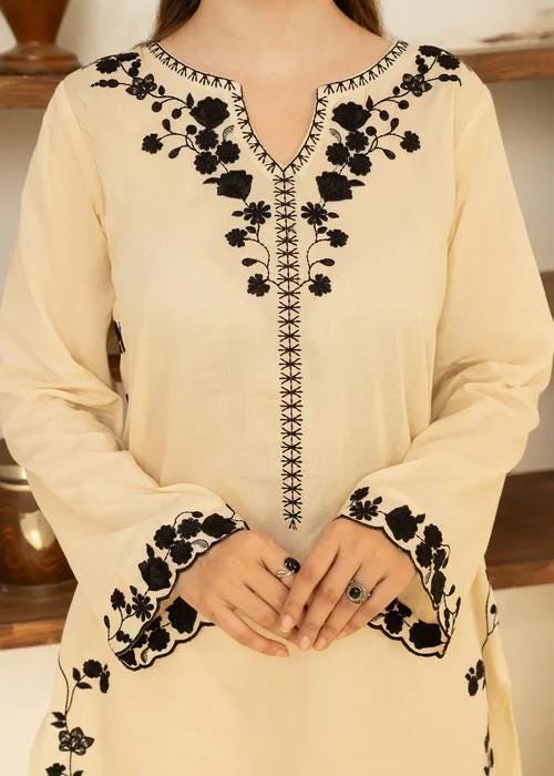 3 piece - Pakistani Designer Lawn Suit - Cream Color