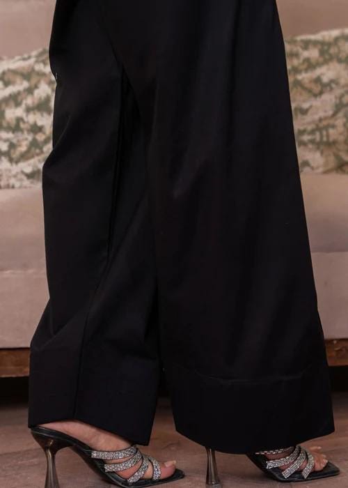 Black Swiss Lawn Farshi Shalwar - 1 Piece