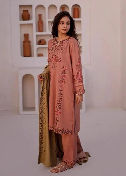 3 piece - Embroidery Khaddar (Khadi) Suit - With Shawl