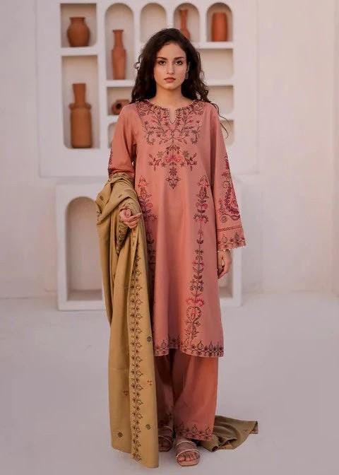 3 piece - Embroidery Khaddar (Khadi) Suit - With Shawl