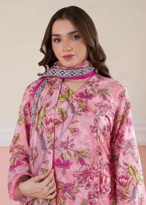 Zellbury Pink Angrakha  Printed  Lawn Suit - 3 Piece - Palazzo Pants