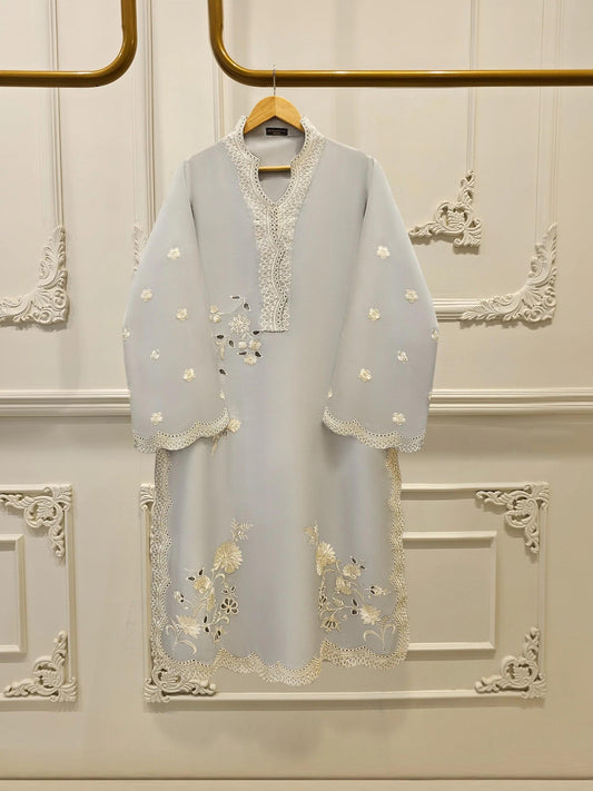Agha Noor 2 piece - Pure Silk Embroidered Suit - Grey
