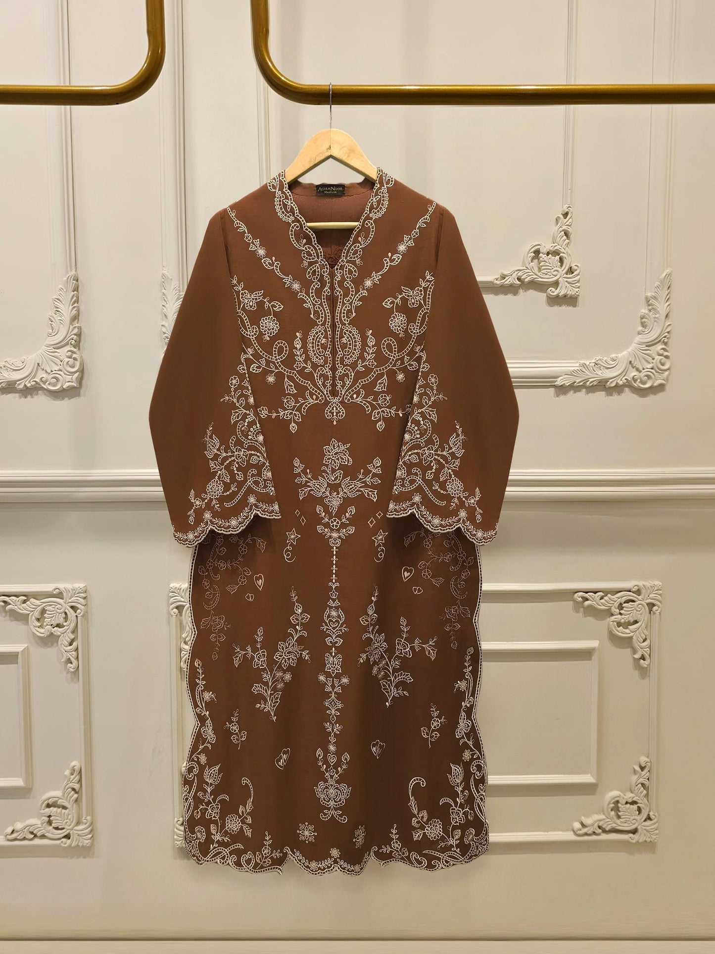 Embroidered Kora Cotton Suit with Raw Silk Pants - Agha Noor 2 Piece