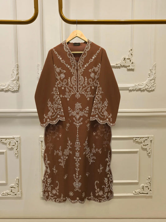 Embroidered Kora Cotton Suit with Raw Silk Pants - Agha Noor 2 Piece