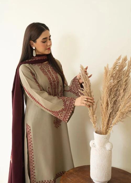 3 piece - Embroidered Farshi Shalwar Suit - Marina Winter Wear