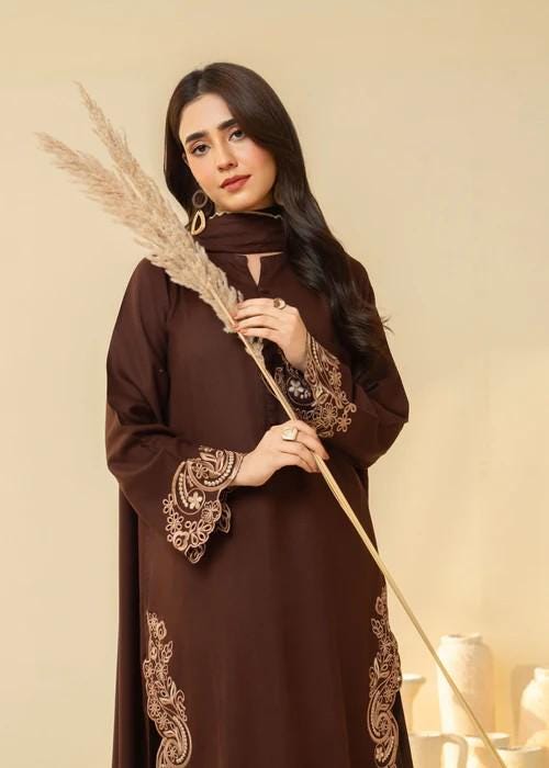 3 piece - Embroidered Marina Suit - Chocolate Brown