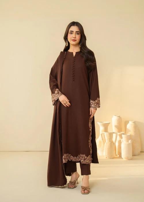 3 piece - Embroidered Marina Suit - Chocolate Brown